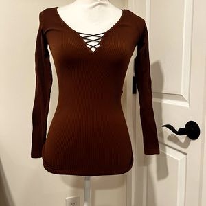 NWT Free People intimately long sleeve brown top size XS